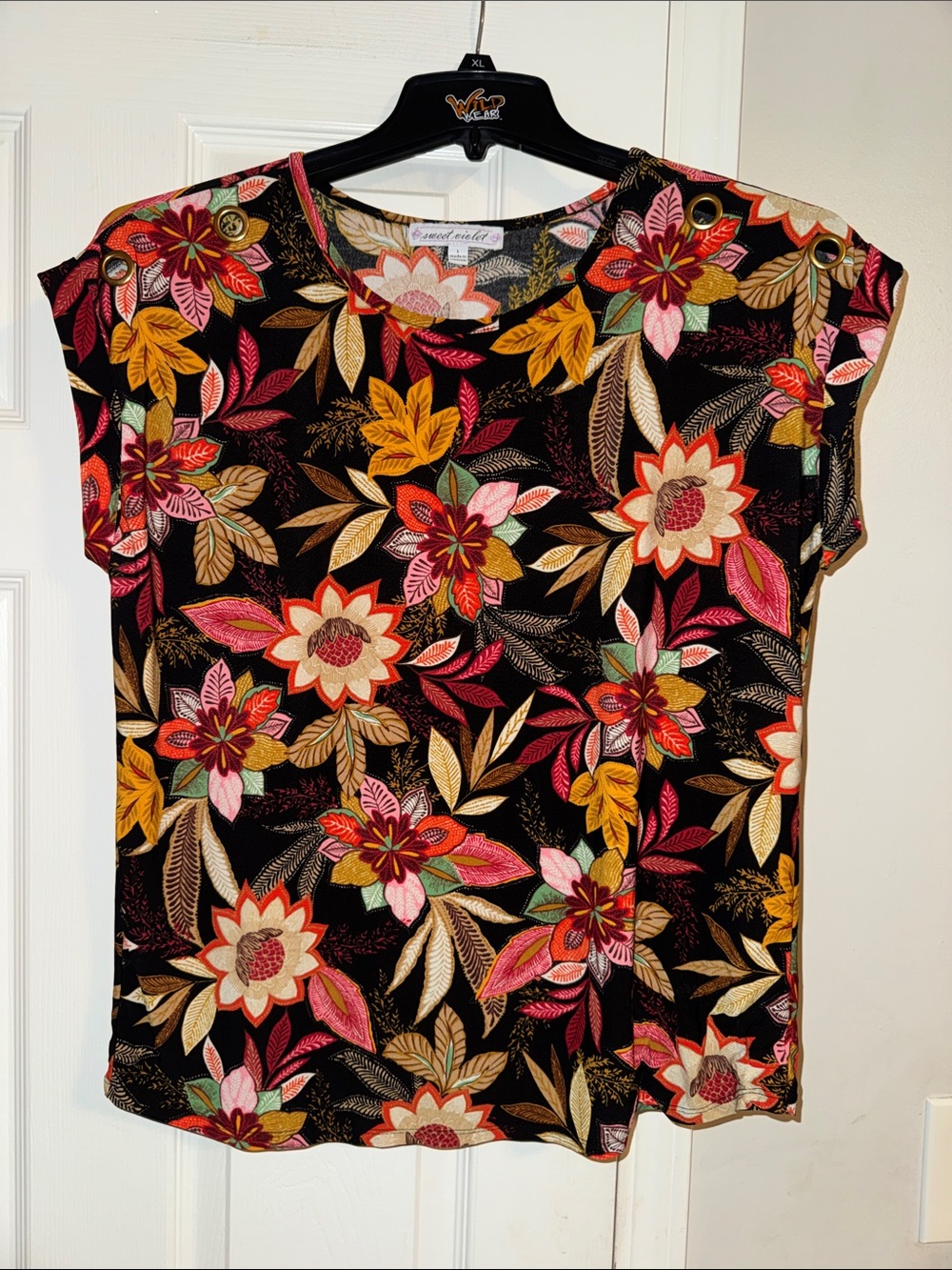 Wanderlust Floral Short Sleeve Tee - Black with Pink & Mustard Floral